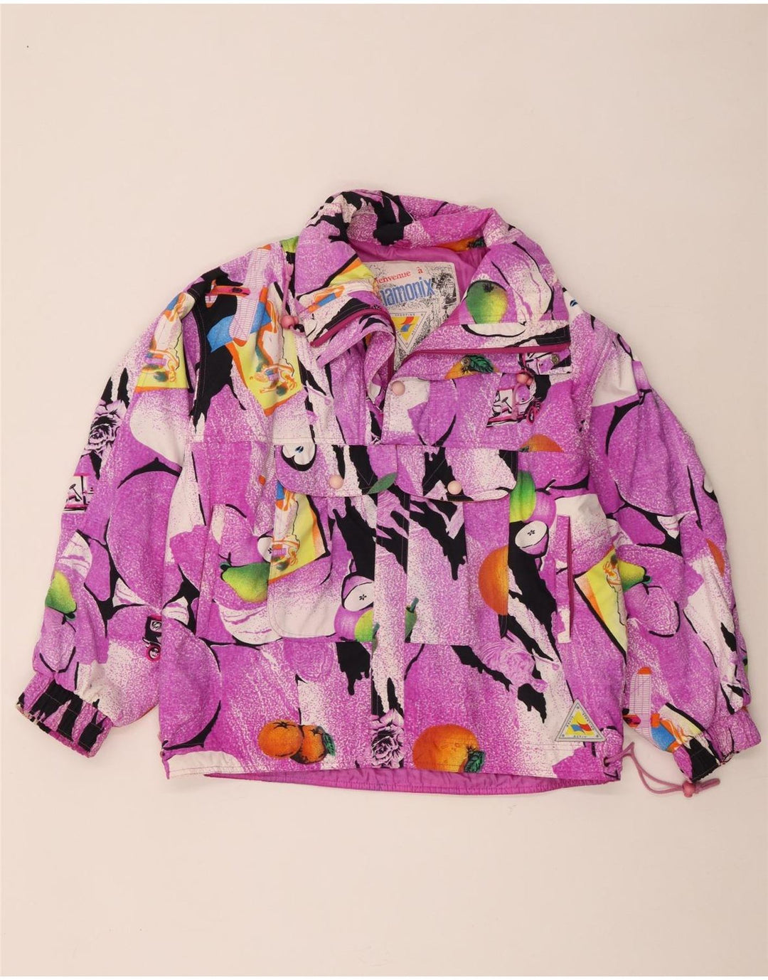 Jaqueta feminina Chamonix com padrão abstrato oversized Anorak Reino Unido 10 pequena roxa