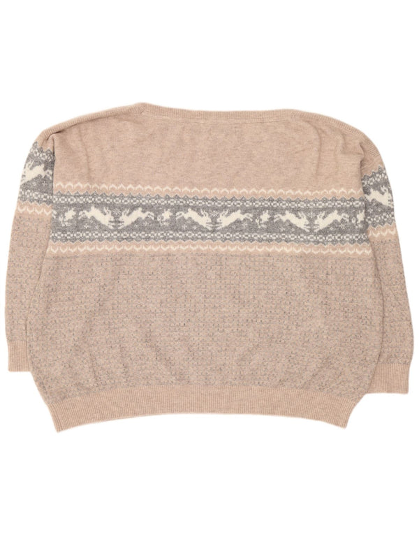 Suéter feminino Fat Face com gola canoa Reino Unido 24 4XL bege Fair Isle