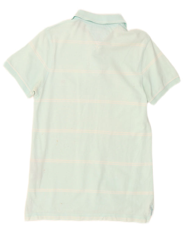 Camisa polo masculina Tommy Hilfiger Slim Fit pequena listrada azul de algodão
