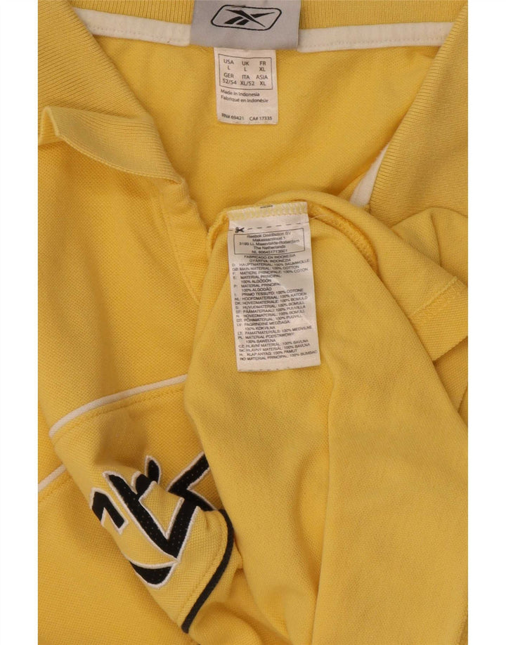 Camisa pólo gráfica masculina Reebok grande algodão amarelo