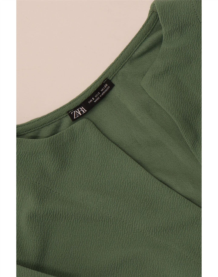 Zara vestido feminino manga 3/4 oversized shift UK 10 pequeno verde