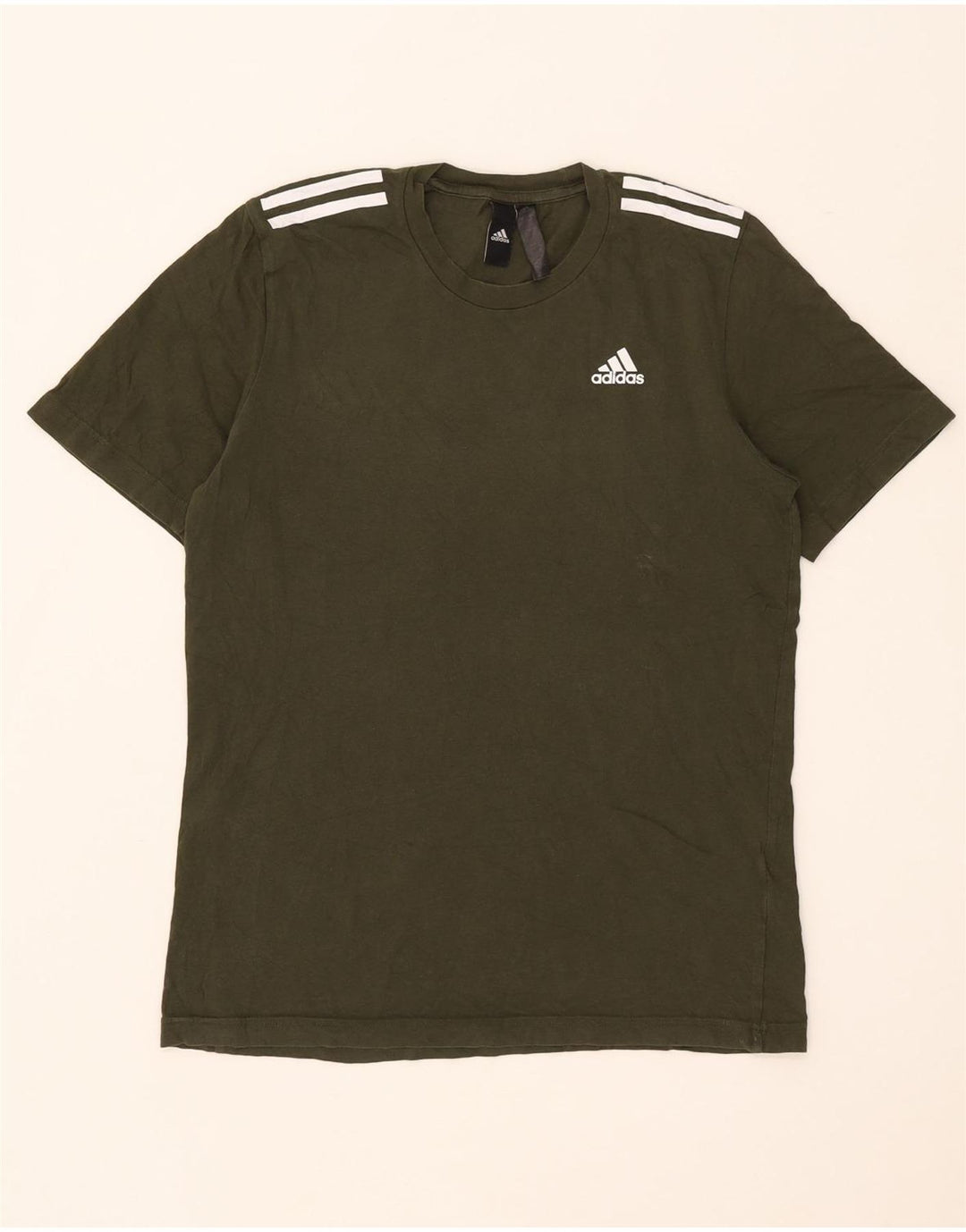 Adidas Mens T-Shirt Top Pequeno Algodão Cáqui
