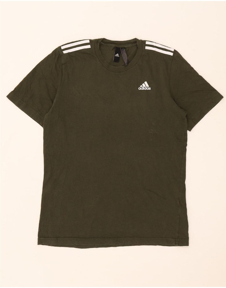 Adidas Mens T-Shirt Top Pequeno Algodão Cáqui