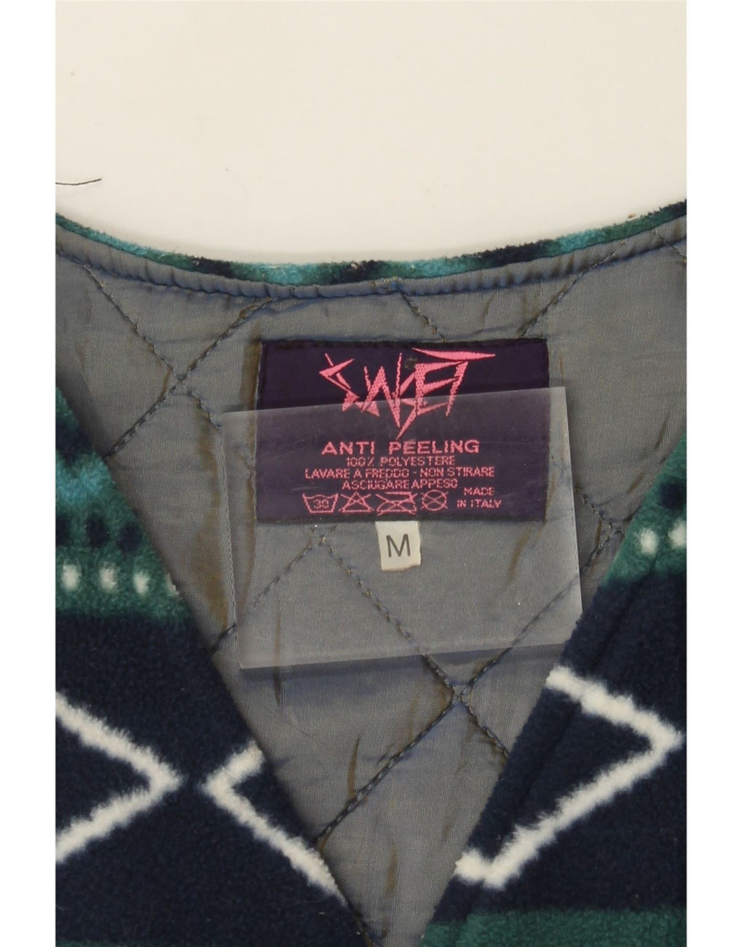 Colete de lã feminino vintage UK 14 verde médio Argyle/Diamante retrô