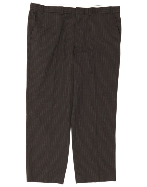 Calça chino reta masculina Marks & Spencer W40 L29 risca de giz cinza