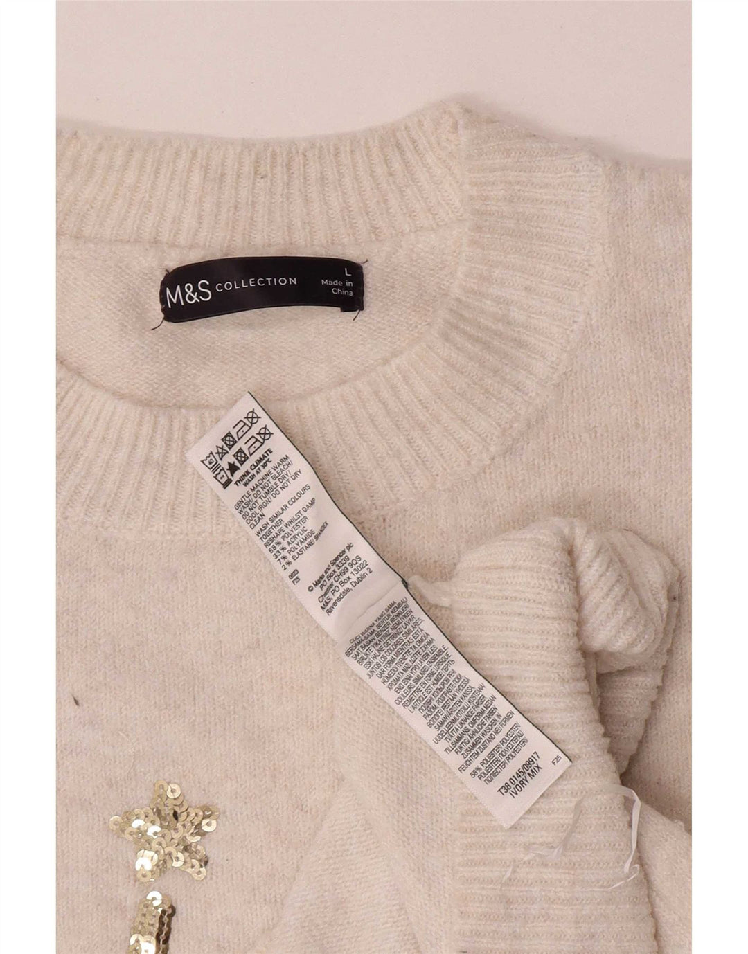 Suéter feminino Marks & Spencer com gola redonda, tamanho UK 16, grande, branco