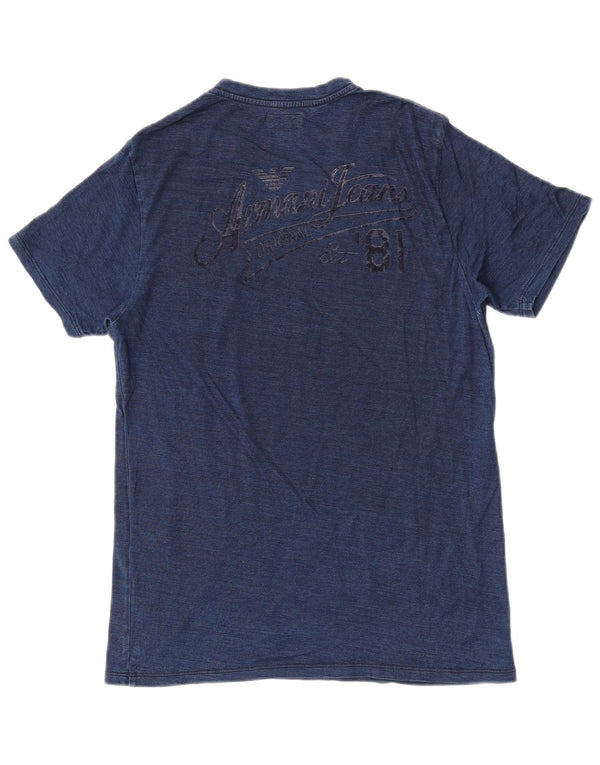 Camiseta masculina Armani com estampa gráfica pequena de algodão manchado azul
