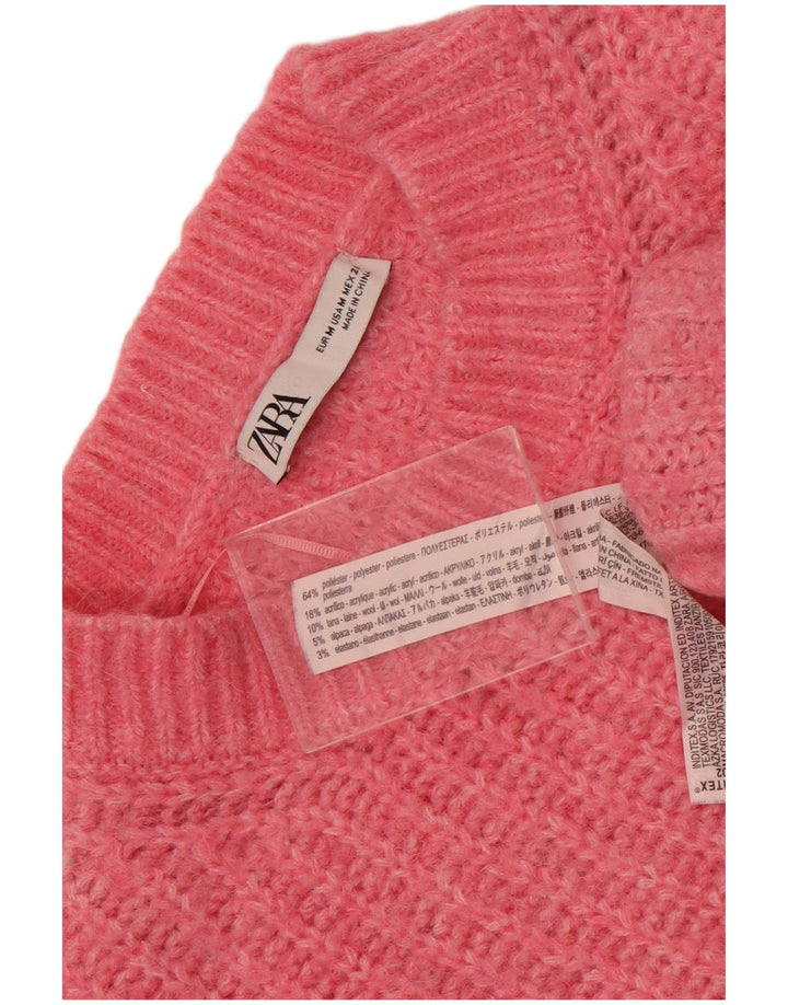 Zara Suéter feminino cropped oversized com gola redonda Reino Unido 14 médio rosa
