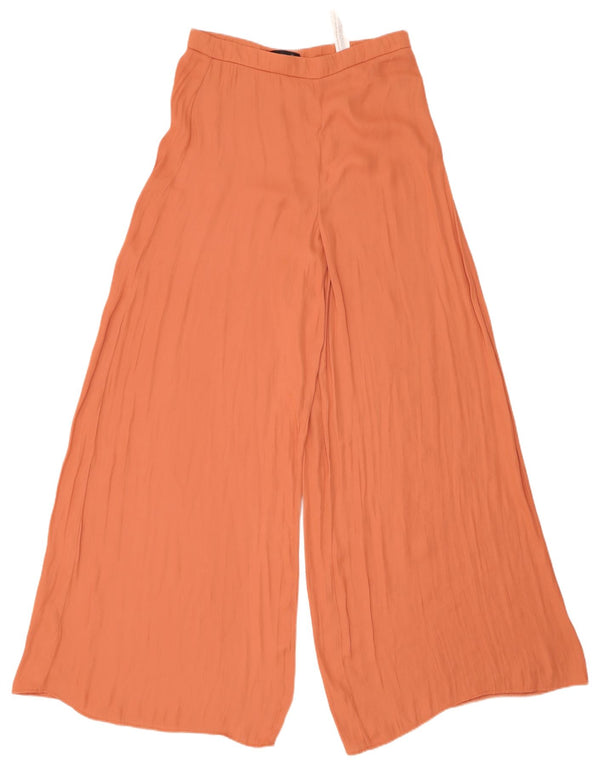 Zara Calça feminina cintura alta com perna larga grande W30 L35 poliéster laranja