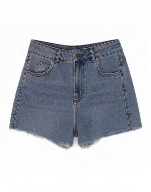 Shorts jeans feminino Topshop Mom UK 8 pequeno W26 algodão azul