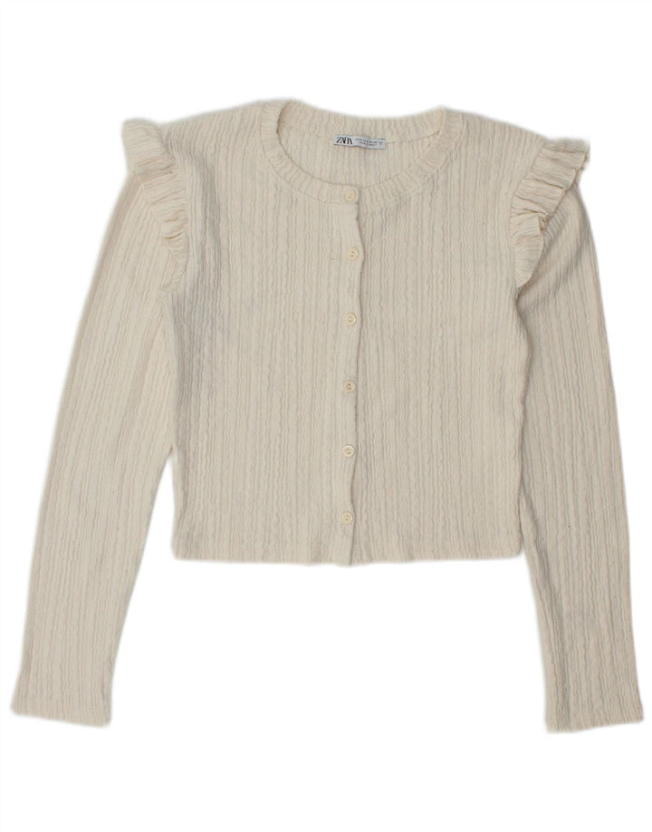 Suéter feminino Zara Crop Cardigan UK 12 Médio Off White Poliéster