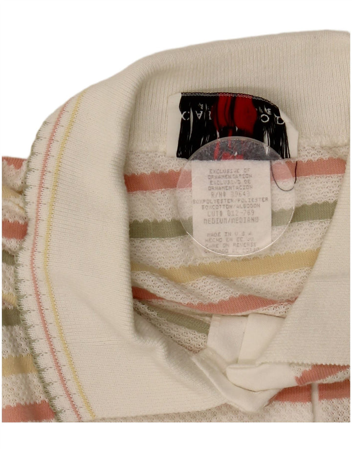 Suéter feminino vintage com gola polo UK 14 listrado médio multicolorido