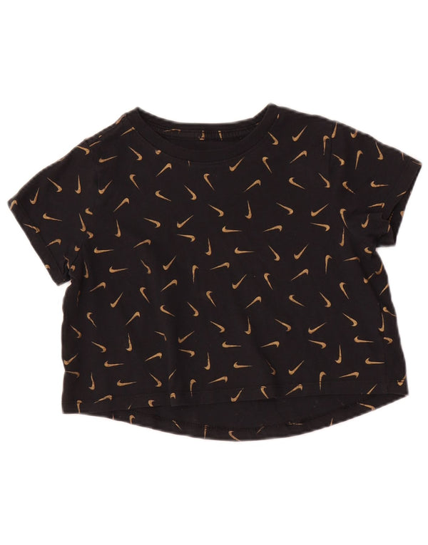 Camiseta Nike Girls Crop Graphic Top 10-11 Anos Médio Preto Algodão Manchado