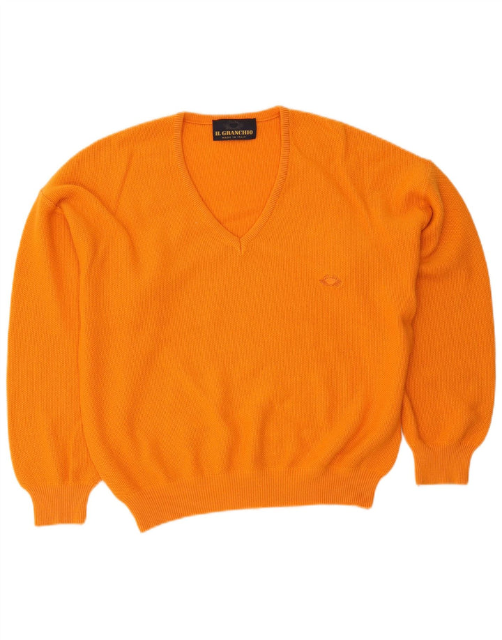 Il Granchio Suéter masculino com decote em V laranja médio