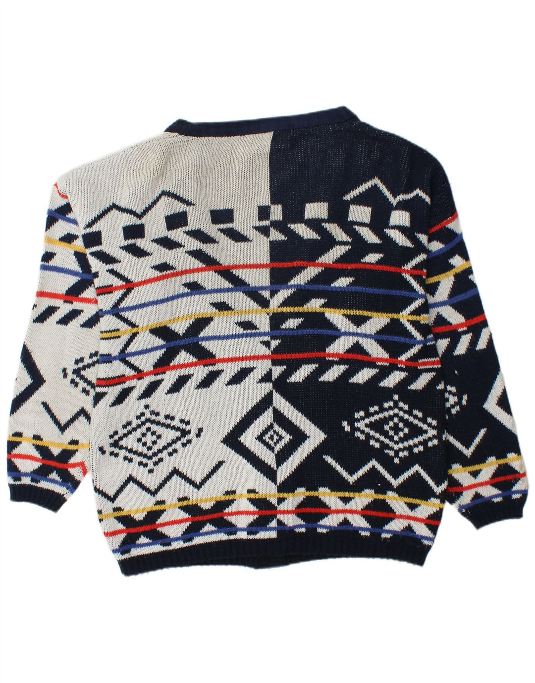 Suéter cardigã feminino VINTAGE grande Reino Unido 16 grande azul marinho geométrico