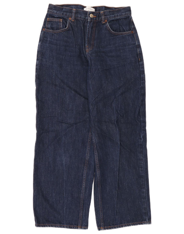 Topshop feminino jeans de perna larga W26 L30 algodão azul marinho