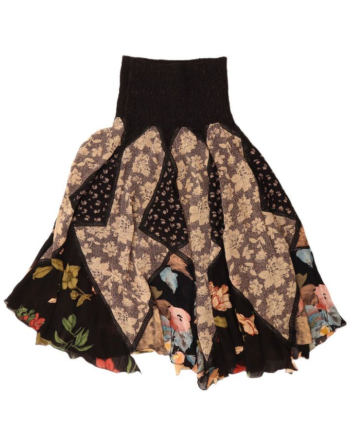 Saia cigana assimétrica feminina vintage W30 patchwork médio multicolorido