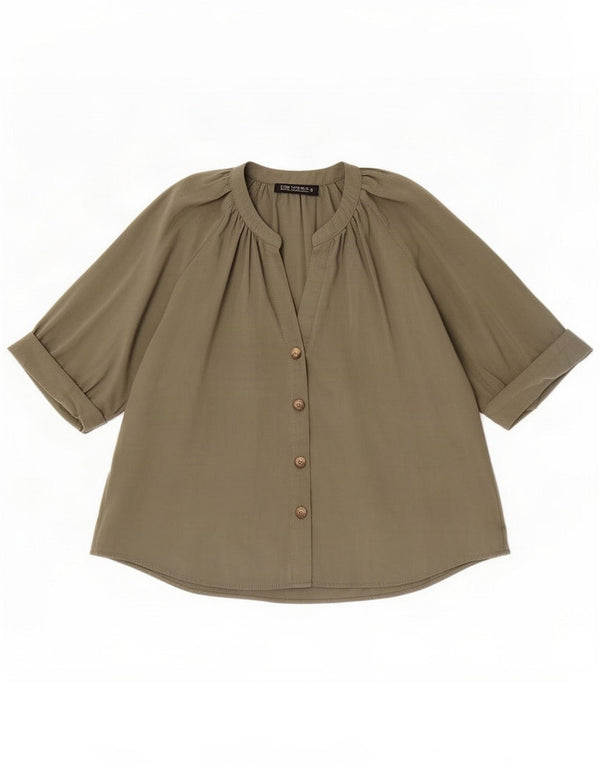 Zara Blusa feminina manga 3/4 UK 14 Médio cáqui Modal