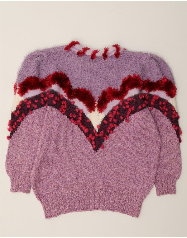 Suéter feminino vintage com gola redonda UK 14 médio roxo novidade