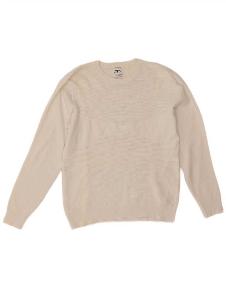 Zara Suéter masculino com gola redonda, algodão branco médio