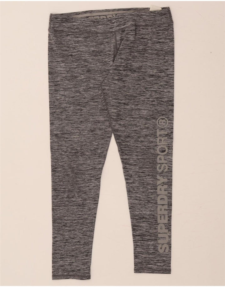 Leggings gráficas femininas SUPERDRY UK 14 poliéster manchado cinza grande