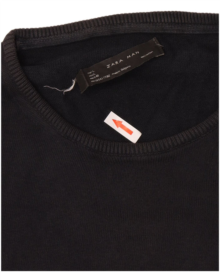 Zara Suéter masculino com gola redonda grande preto