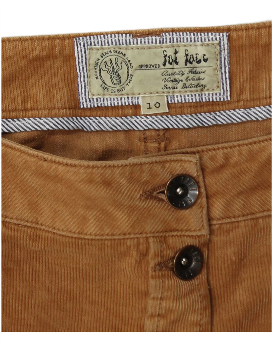 Saia feminina de veludo FAT FACE UK 10 pequena W30 algodão bege