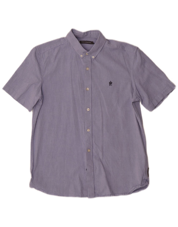 Camisa masculina de manga curta French Connection algodão azul médio