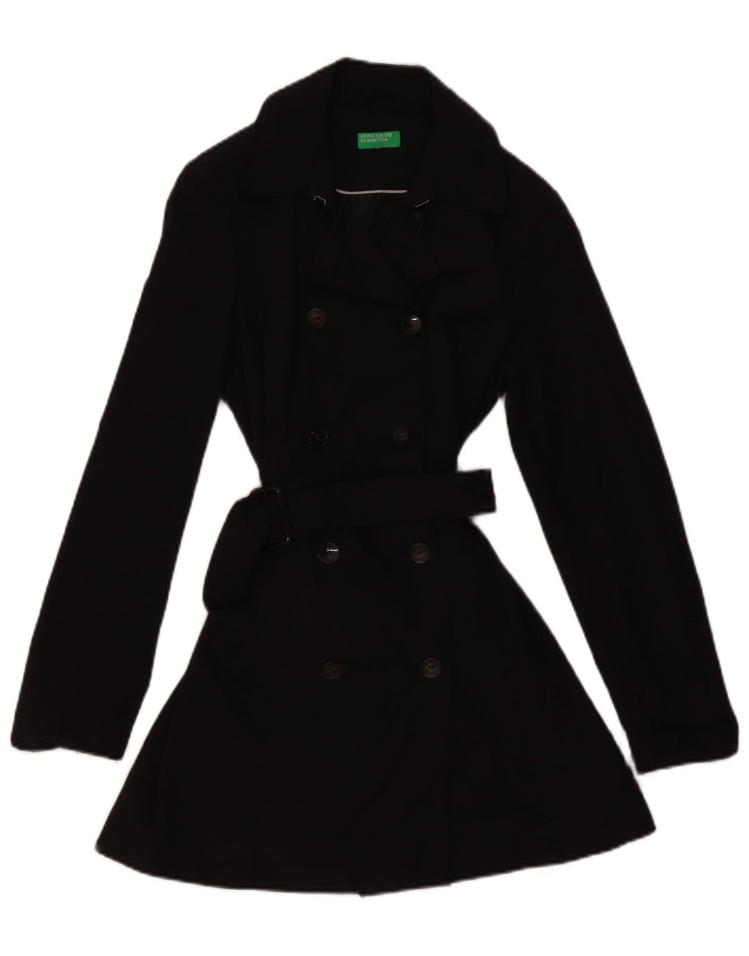 Trench Coat feminino Benetton UK 12 médio algodão preto