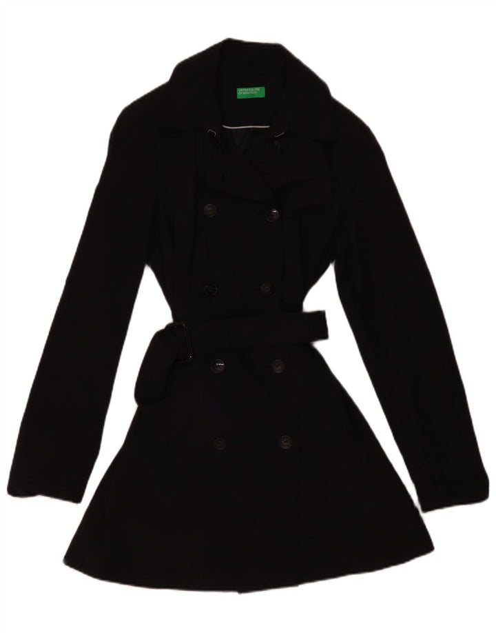 Trench Coat feminino Benetton UK 12 médio algodão preto