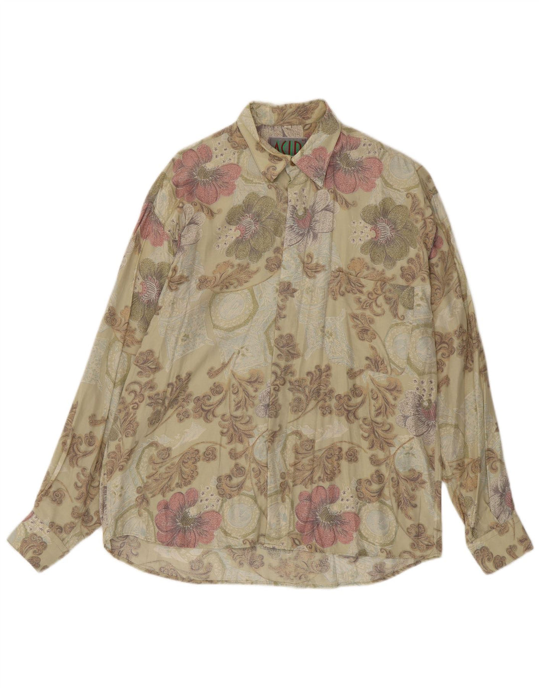 Camisa masculina vintage viscose floral bege médio