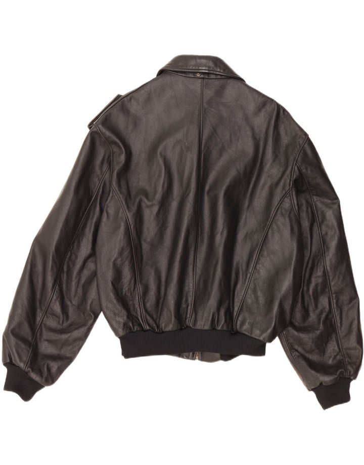 Jaqueta de couro militar masculina VINTAGE IT 52 XL preta