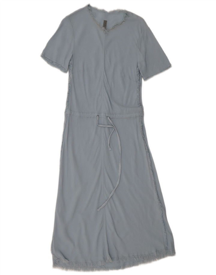 Vestido maxi feminino VINTAGE de mangas curtas UK 12 azul médio