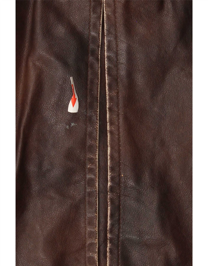 Jaqueta de couro masculina vintage UK 38 patchwork marrom médio