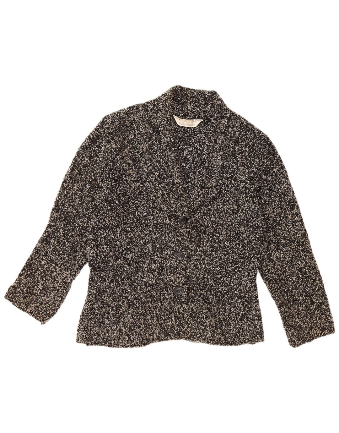 Suéter cardigã feminino MARKS & SPENCER Reino Unido 12 acrílico manchado preto médio