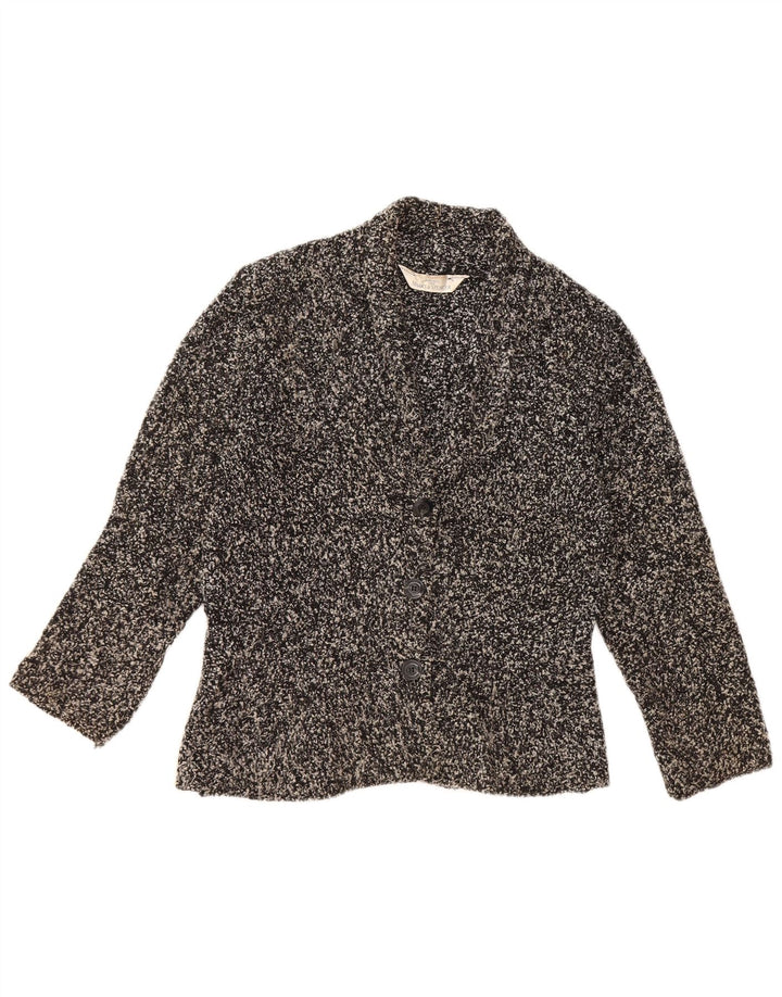 Suéter cardigã feminino MARKS & SPENCER Reino Unido 12 acrílico manchado preto médio