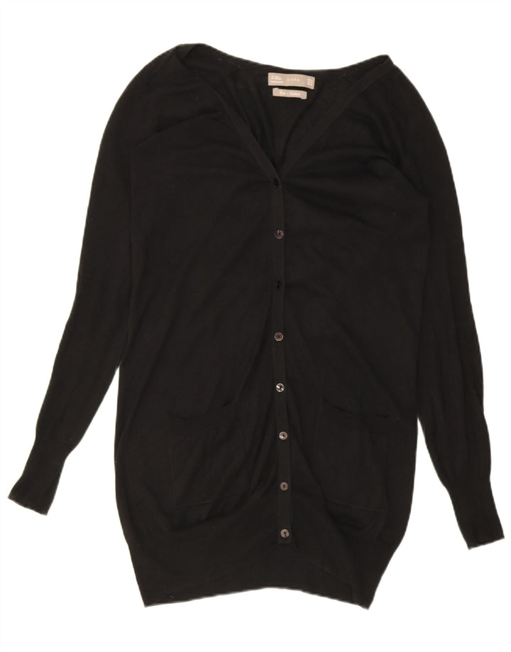 Suéter cardigã feminino Zara Longline Reino Unido 14 seda preta média