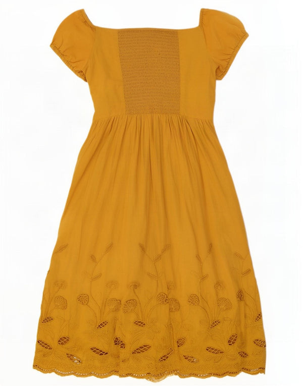 Vestido feminino Zara com ombros de fora UK 8 pequeno algodão floral amarelo