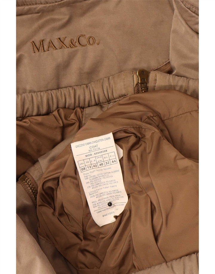 Casaco acolchoado com capuz feminino Max & Co. Reino Unido 12 algodão marrom médio