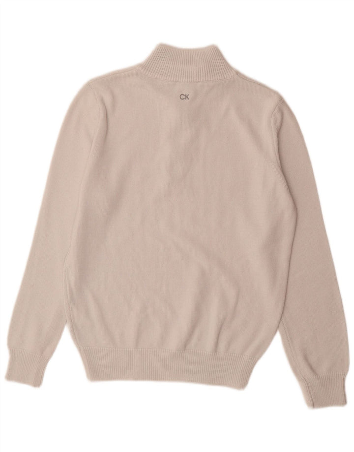 Suéter masculino Calvin Klein com zíper e gola pequena de algodão branco