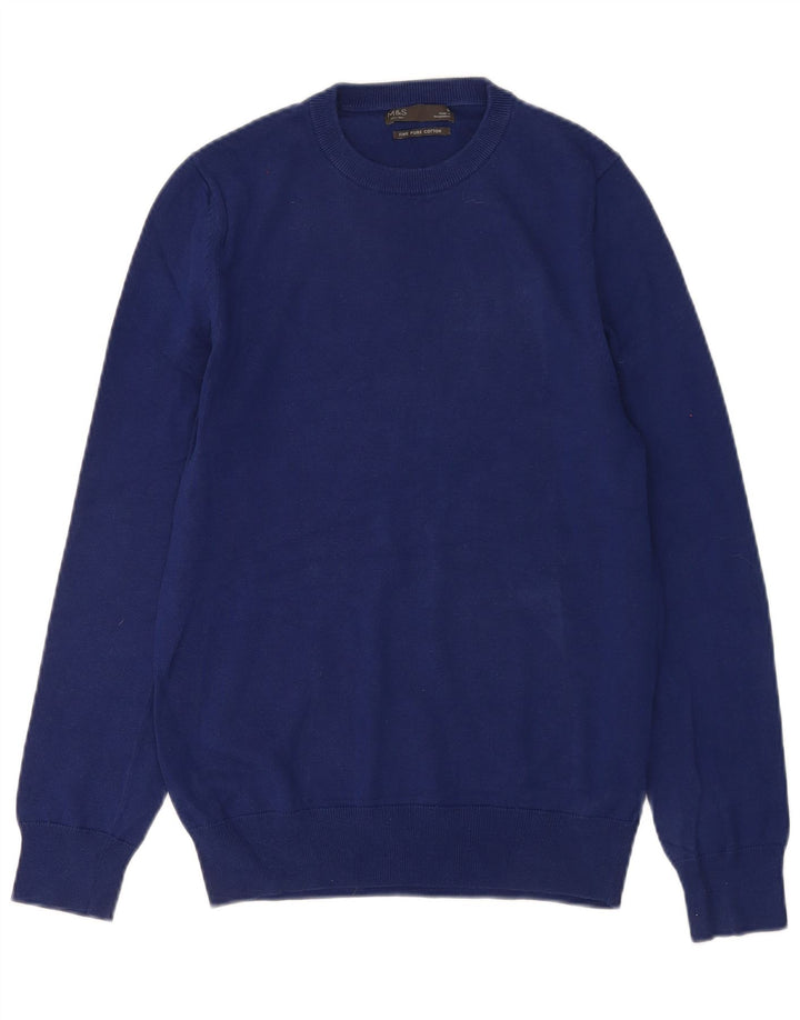 Suéter masculino Marks & Spencer com gola redonda e algodão azul pequeno