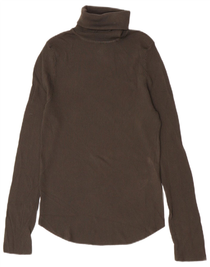 Zara Suéter feminino com gola redonda e viscose cinza médio UK 12