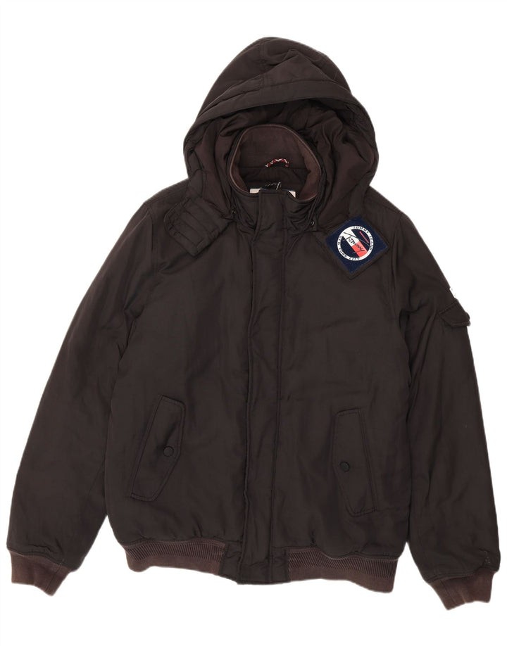 Jaqueta bomber masculina com capuz Tommy Hilfiger Reino Unido 42 XL poliéster preto