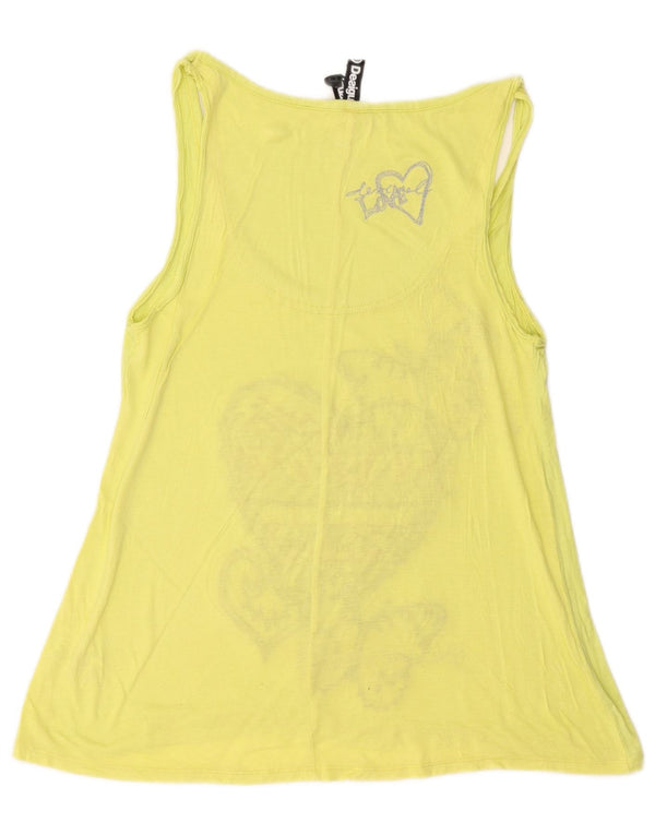 Desigual Womens Graphic Vest Top UK 14 Médio Amarelo Viscose Borboleta