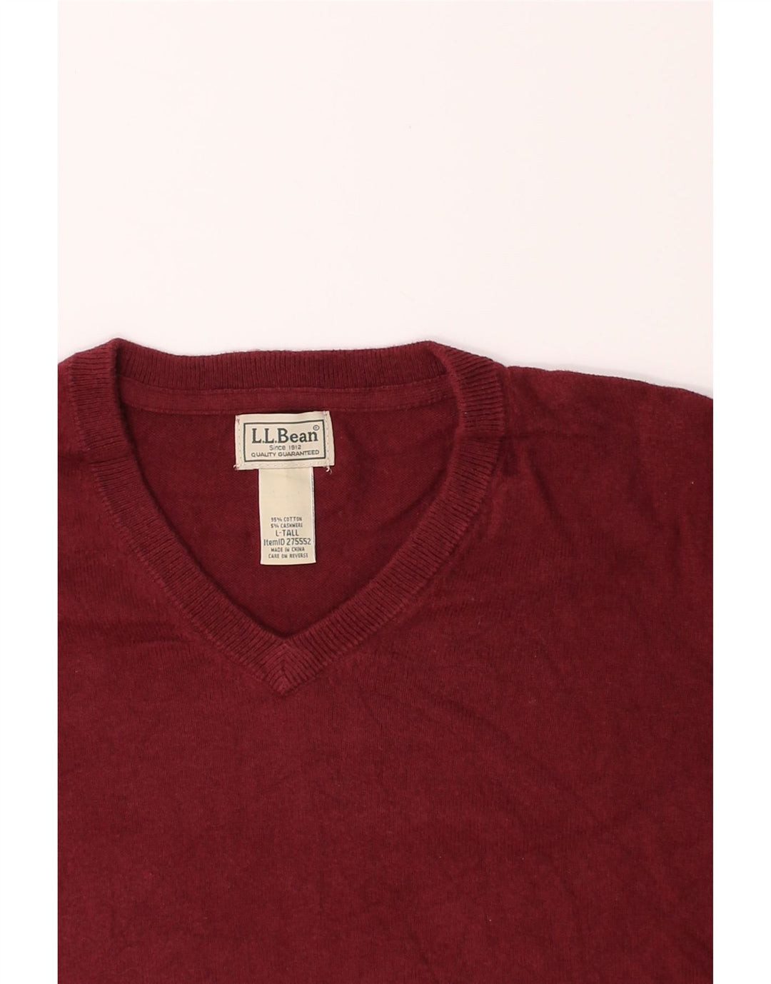 L.L.BEAN Mens Tall V-Neck Jumper Sweater Large Burgundy Cotton Vintage L.L.Bean and Second-Hand L.L.Bean from Messina Hembry 
