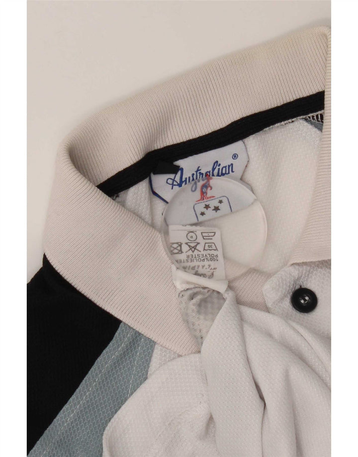Camisa polo masculina AUSTRALIAN L'ALPINA grande bloco colorido branco de poliéster