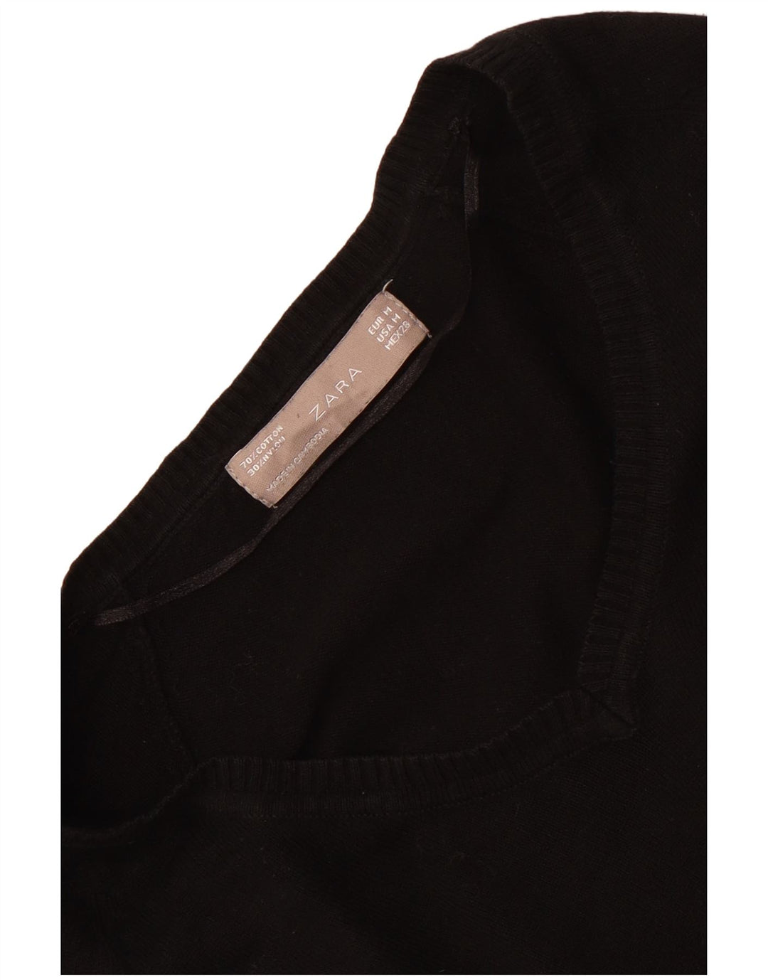 Suéter feminino Zara com decote em V Reino Unido 12 algodão preto médio