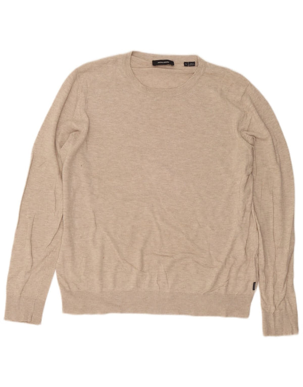 Suéter masculino Jack & Jones com gola redonda, algodão manchado bege grande