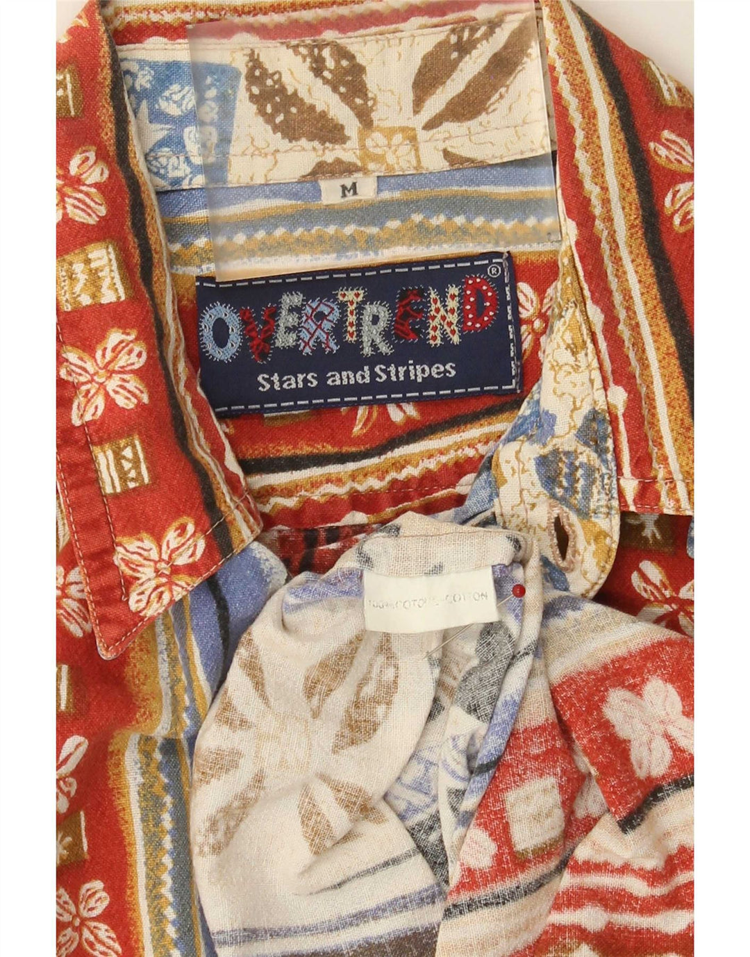 Camisa masculina vintage de manga curta, algodão patchwork multicolorido médio