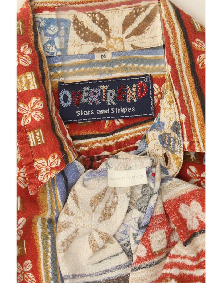 Camisa masculina vintage de manga curta, algodão patchwork multicolorido médio